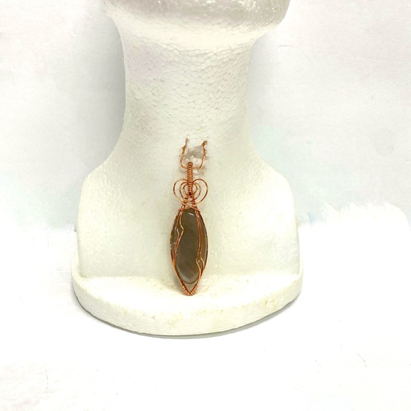 HANDCRAFTED Gray Moonstone Hand Wrapped Copper Pendant, Artisan Jewelry Gift - Picture 5 of 10